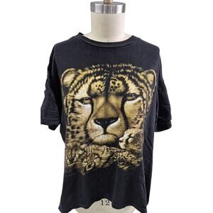 Vtg 80s 90s Sunrise Sportswear Cotton Leopard Black T-shirt Sz XL Single Stitch